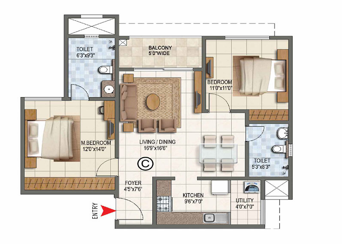 Featured Image of Embassy Sky Terraces 3 BHK Floor Plan